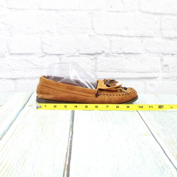 *Minnetonka Thunderbird Brown Suede Slip On Moccasin Flat Boat Shoes Size - Picture 7 of 9